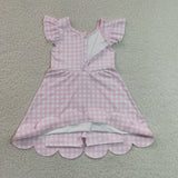 GSD3796 Pink Plaid Scallop Edge Yoga Girl's Dress Onesie
