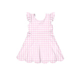 Preorder Samples GSD3796 Pink Plaid Scallop Edge Yoga Girl's Dress Onesie