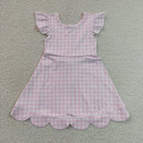GSD3796 Pink Plaid Scallop Edge Yoga Girl's Dress Onesie