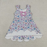 GSD3808 Flower Bows Scallop Edge Yoga Girl's Dress Onesie