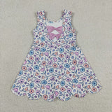 GSD3808 Flower Bows Scallop Edge Yoga Girl's Dress Onesie
