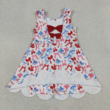 GSD3809 4th of July Bows Scallop Edge Yoga Girl's Dress Onesie