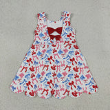 GSD3809 4th of July Bows Scallop Edge Yoga Girl's Dress Onesie