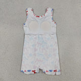 GSD3809 4th of July Bows Scallop Edge Yoga Girl's Dress Onesie