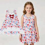 GSD3809 4th of July Bows Scallop Edge Yoga Girl's Dress Onesie