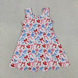 GSD3809 4th of July Bows Scallop Edge Yoga Girl's Dress Onesie