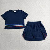GSD3811 4th of July USA Stripe Shiny Girls Skorts Outfits