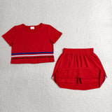 GSD3812 4th of July Red Stripe Shiny Girls Skorts Outfits