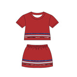 Preorder Samples GSD3812 4th of July Navy blue Stripe Shiny Girls Skirt Set
