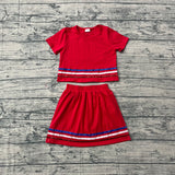 Preorder Samples GSD3812 4th of July Navy blue Stripe Shiny Girls Skirt Set