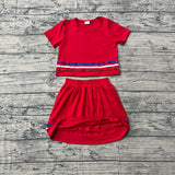 Preorder Samples GSD3812 4th of July Navy blue Stripe Shiny Girls Skirt Set