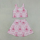 GSD3814 Castle Bows Pink Yoga Girls Skorts Set