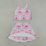 GSD3814 Castle Bows Pink Yoga Girls Skorts Set