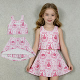 GSD3814 Castle Bows Pink Yoga Girls Skorts Set