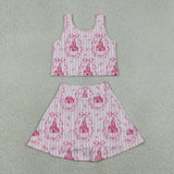 GSD3814 Castle Bows Pink Yoga Girls Skorts Set