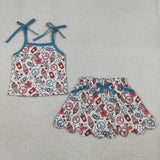 GSD3827 4th of July Ice Cream Flower Scallop Edge Girls Skorts Set