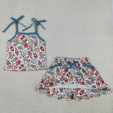 GSD3827 4th of July Ice Cream Flower Scallop Edge Girls Skorts Set