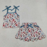 GSD3827 4th of July Ice Cream Flower Scallop Edge Girls Skorts Set