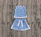Preorder Samples GSD3828 Solid Color Sky Blue Sports Girls Skorts Set