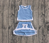 Preorder Samples GSD3828 Solid Color Sky Blue Sports Girls Skorts Set