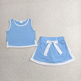 GSD3828 Solid Color Sky Blue Sports Girls Skorts Set
