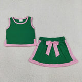 GSD3830 Solid Color Green Sports Girls Skorts Set