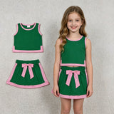 GSD3830 Solid Color Green Sports Girls Skorts Set
