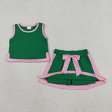 GSD3830 Solid Color Green Sports Girls Skorts Set