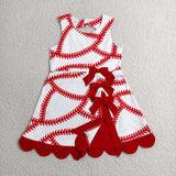 GSD3833 Baseball Bows Red Scallop Edge Yoga Girl's Dress Onesie