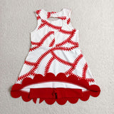 GSD3833 Baseball Bows Red Scallop Edge Yoga Girl's Dress Onesie
