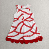 GSD3833 Baseball Bows Red Scallop Edge Yoga Girl's Dress Onesie