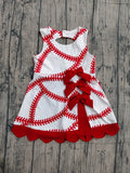 Preorder Samples GSD3833 Baseball Bows Red Scallop Edge Yoga Girl's Dress Onesie