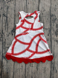 Preorder Samples GSD3833 Baseball Bows Red Scallop Edge Yoga Girl's Dress Onesie