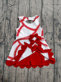 Preorder Samples GSD3833 Baseball Bows Red Scallop Edge Yoga Girl's Dress Onesie