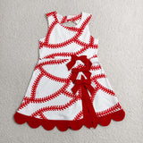 GSD3833 Baseball Bows Red Scallop Edge Yoga Girl's Dress Onesie