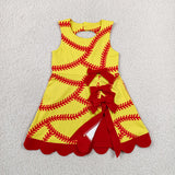 GSD3834 Softball Bows Red Scallop Edge Yoga Girl's Dress Onesie