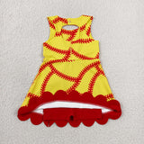 GSD3834 Softball Bows Red Scallop Edge Yoga Girl's Dress Onesie
