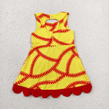 GSD3834 Softball Bows Red Scallop Edge Yoga Girl's Dress Onesie