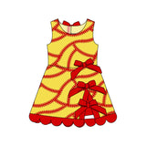 Preorder Samples GSD3834 Softball Bows Red Scallop Edge Yoga Girl's Dress Onesie