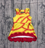 Preorder Samples GSD3834 Softball Bows Red Scallop Edge Yoga Girl's Dress Onesie