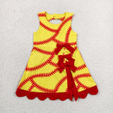 GSD3834 Softball Bows Red Scallop Edge Yoga Girl's Dress Onesie