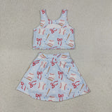 GSD3835 Baseball Bows Yoga Girls Skorts Set