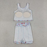 GSD3835 Baseball Bows Yoga Girls Skorts Set