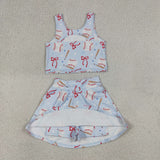 GSD3835 Baseball Bows Yoga Girls Skorts Set