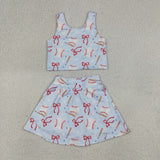GSD3835 Baseball Bows Yoga Girls Skorts Set