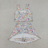 GSD3838 Colorful Flower Yoga Girls Skorts Set