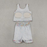 GSD3838 Colorful Flower Yoga Girls Skorts Set