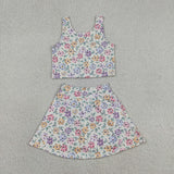 GSD3838 Colorful Flower Yoga Girls Skorts Set