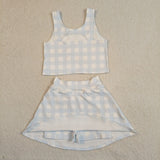 GSD3839 Sky Blue Plaid Yoga Girls Skorts Set