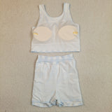 GSD3839 Sky Blue Plaid Yoga Girls Skorts Set